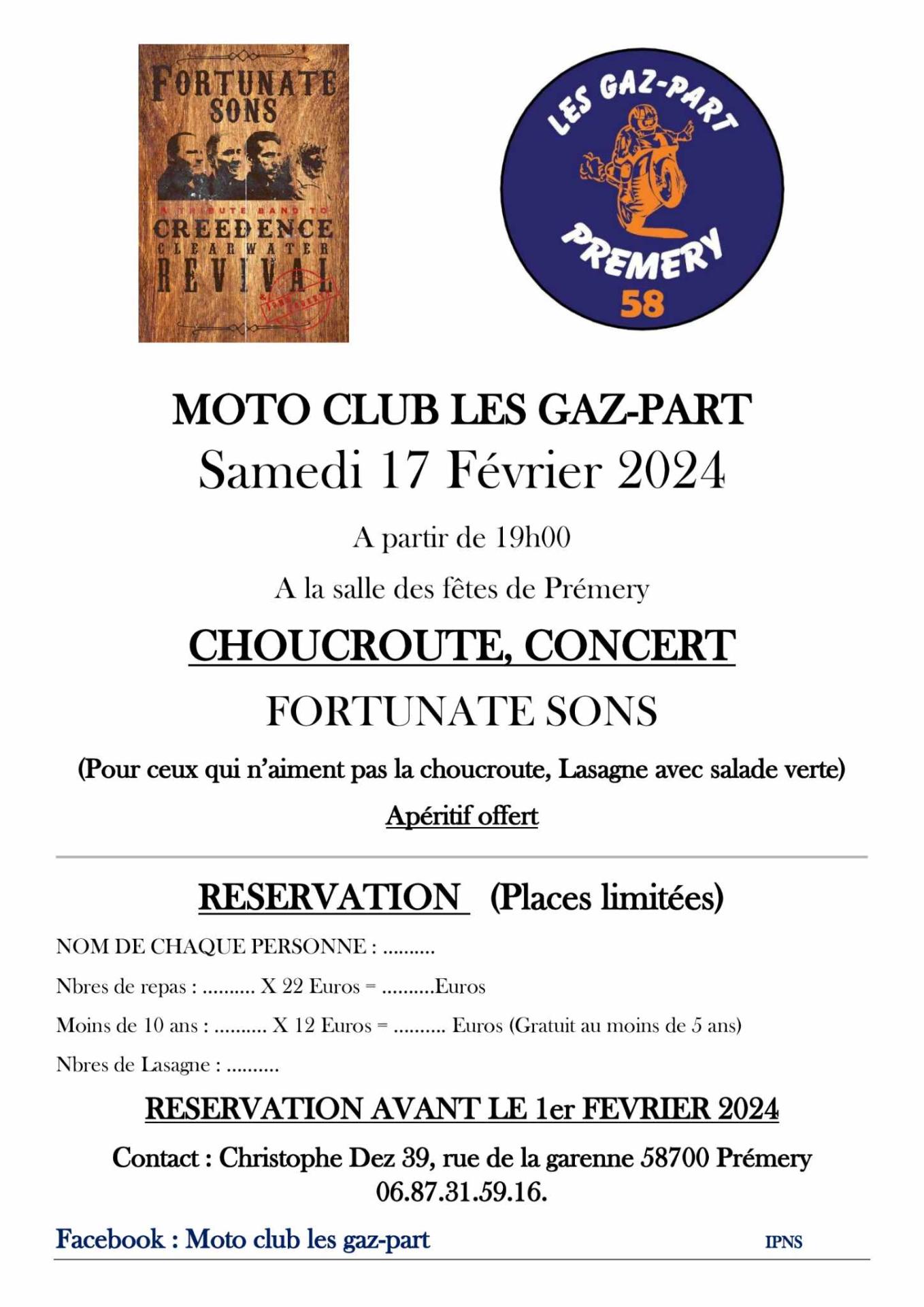 affiche annonçant la choucroute-concert des Gaz-part