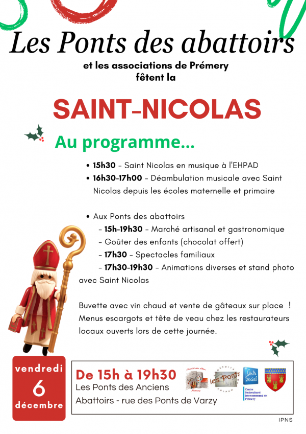 Affiche sur fond blanc avec St Nicolas en dessin