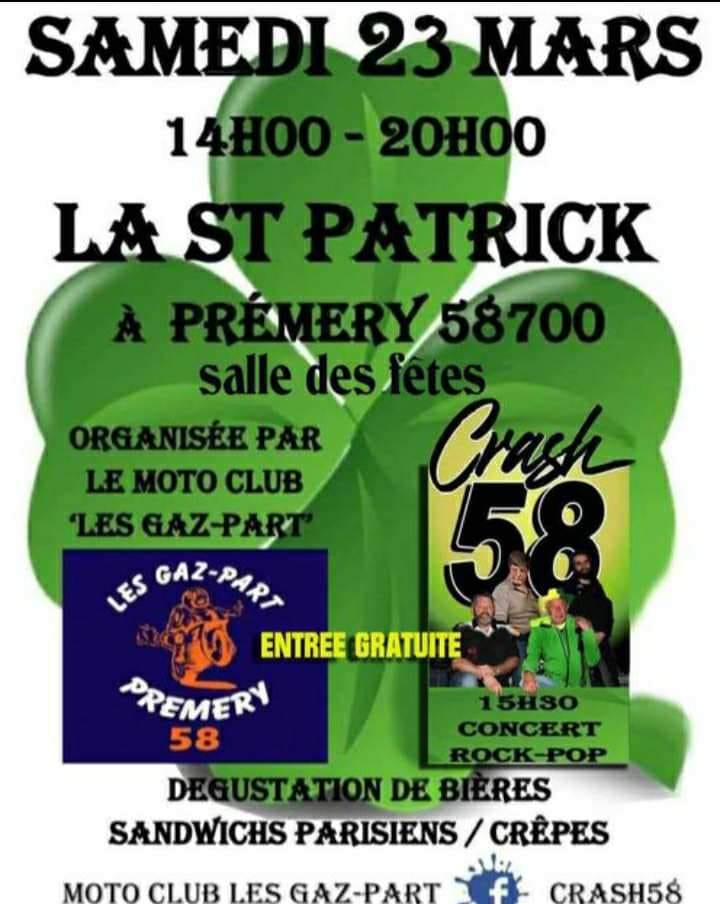 Affiche de la St Patrick organisée par le moto-club.