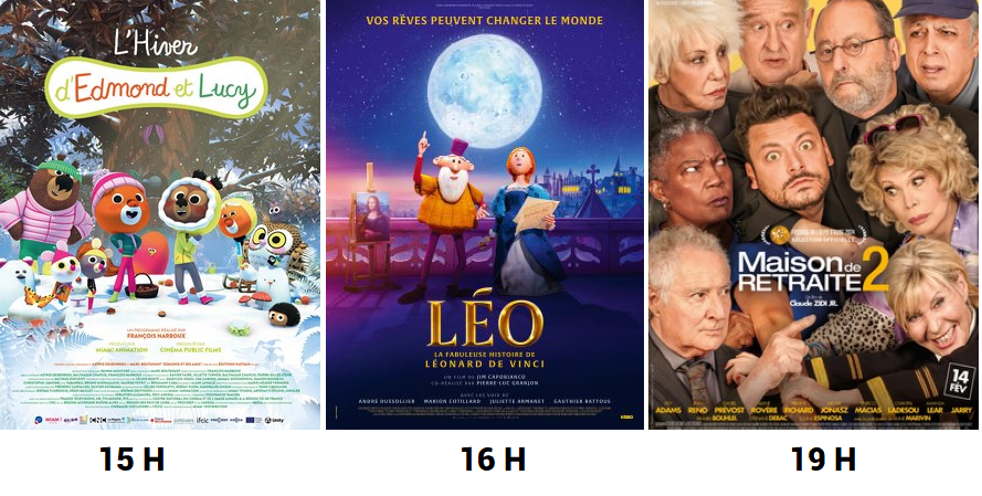 Affiche des 3 films avec les horaires