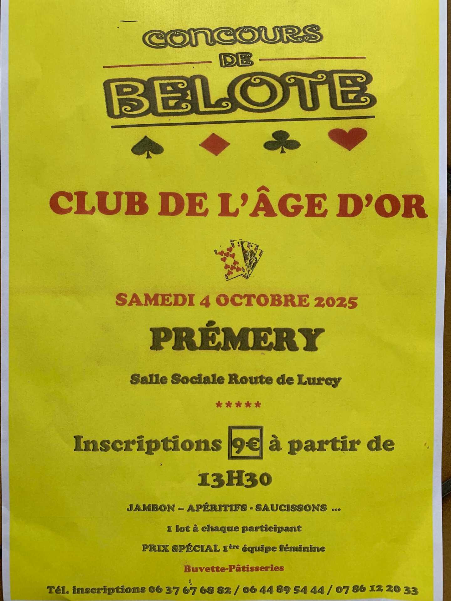 Affiche du concours de belote du club de l'âge d'or