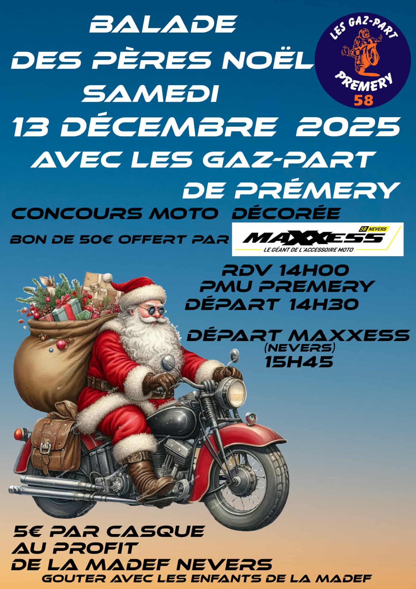 Affiche de la balade des pères noël à moto