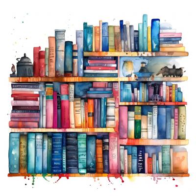 aquarelle d'une bibliothéque