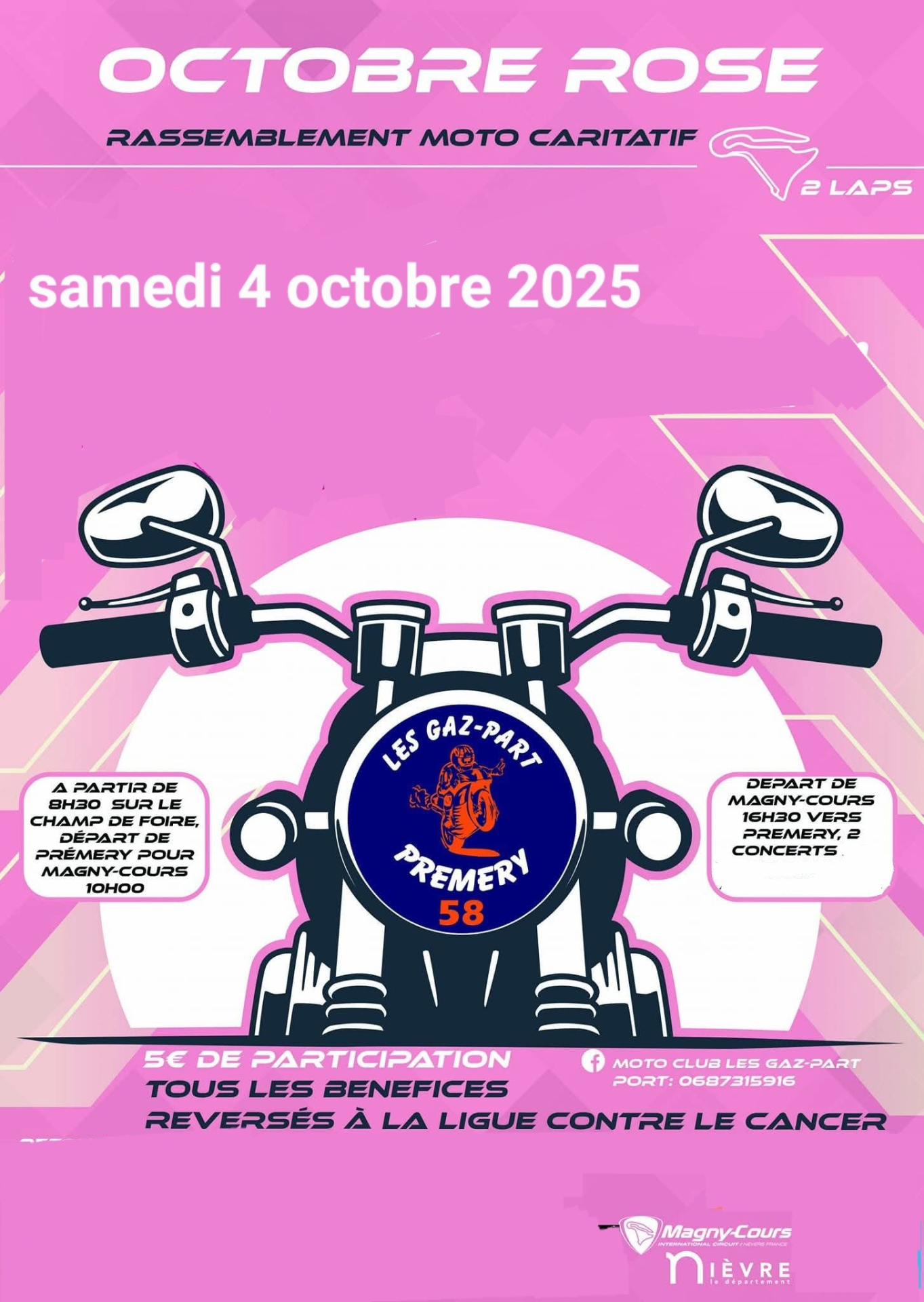 Affiche d'Octobre Rose organisée par le moto-club les Gaz-Part