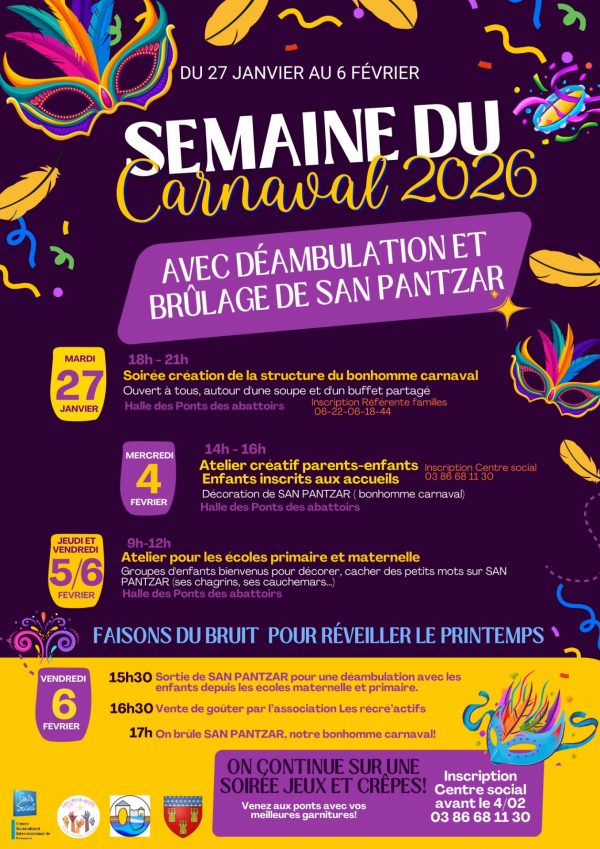 affiche fond mauve et moutarde avec le programme de la semaine