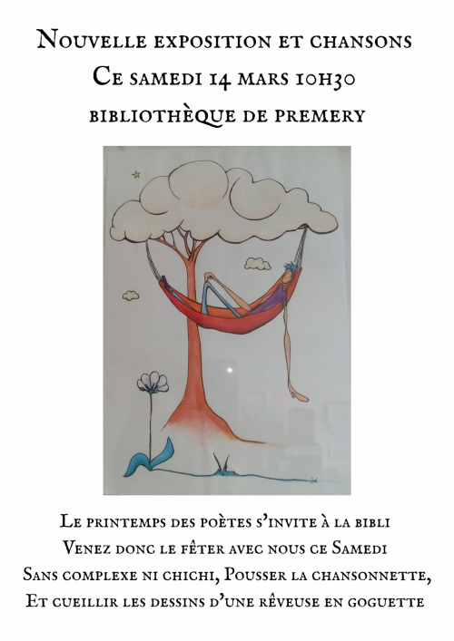 dessin sur fond blanc d'un personnage dans un hamac avec un décor printanier