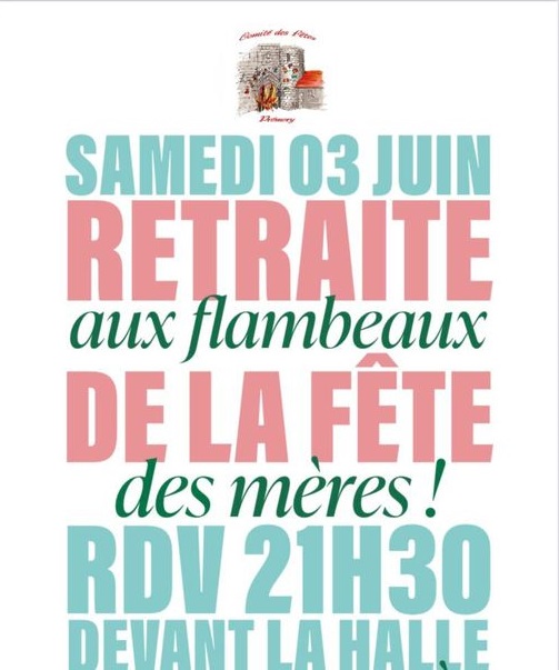 affiche blanche avec logo comité des fêtes et écrituer en turquoise rouge et vert