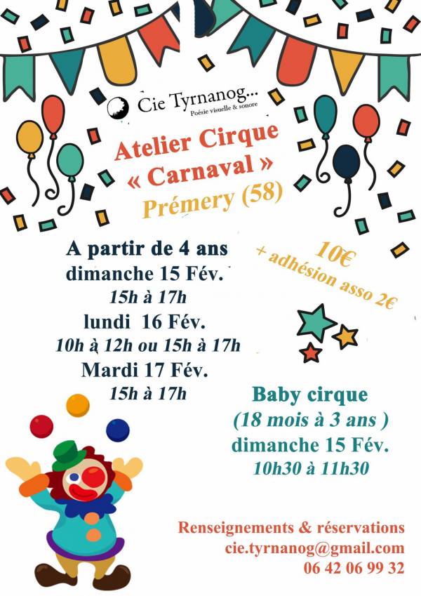 image fond blanc avec clown, programme et fanion coloré