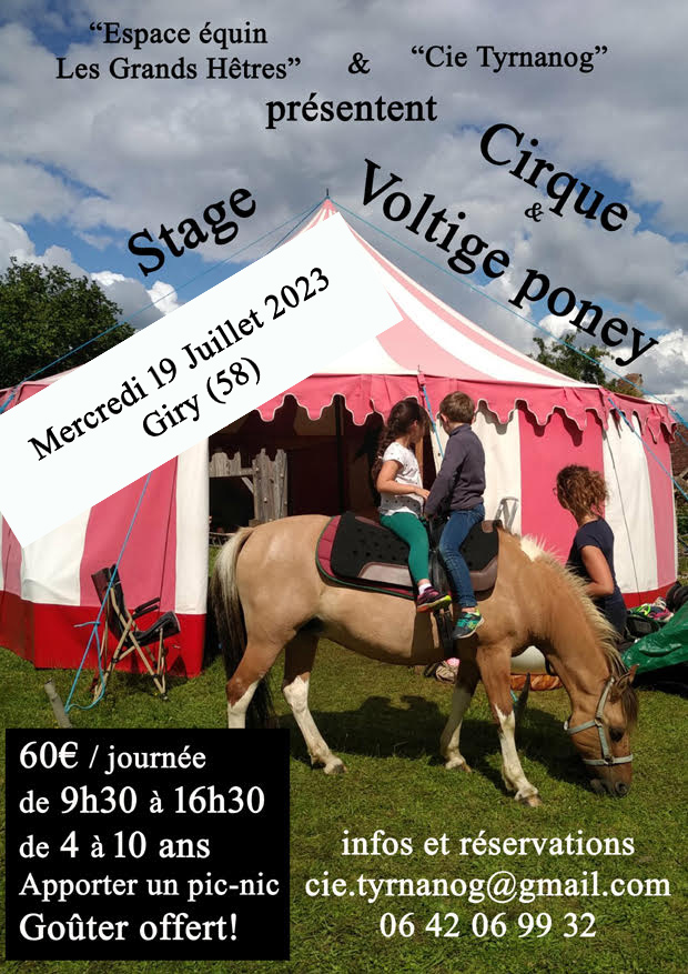 Affiche en toile de fond chapiteau de cirque avec un enfant et un poney